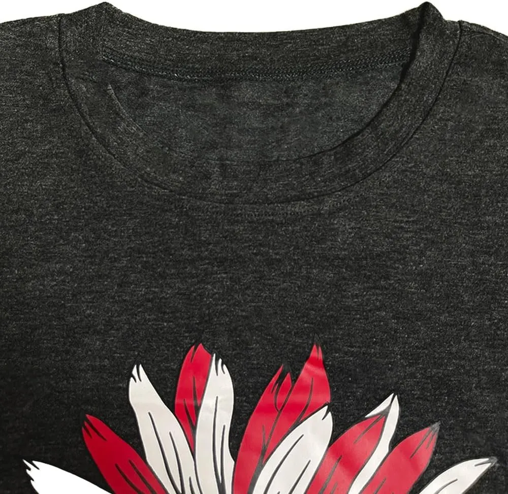 ZWSYXL American Flag Sunflower Shirts Women 4th of July Graphic Tees Patriotic T-Shirts USA Flag Star Stripe Tops
