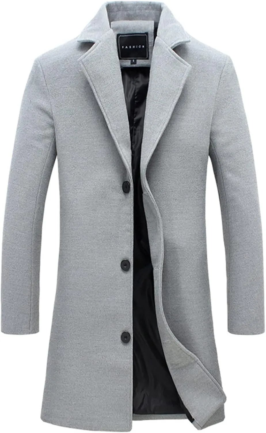 ZYXTIM Men's Casual Trench Coat Wool Blend Pea Coat Notched Collar Single Breasted Warm Winter Long Jacket Oversize Overcoat