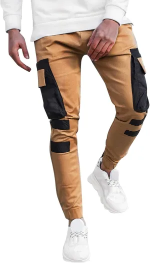 ZYXTIM Sweat Pants for Man Slim Fit Pencil Tapered Cuff Stripes Color Block Jogger Trousers with Pockets