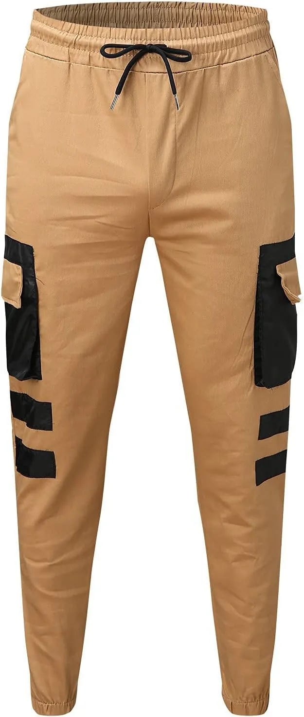ZYXTIM Sweat Pants for Man Slim Fit Pencil Tapered Cuff Stripes Color Block Jogger Trousers with Pockets