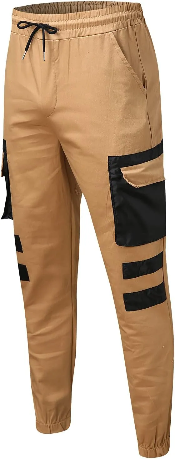 ZYXTIM Sweat Pants for Man Slim Fit Pencil Tapered Cuff Stripes Color Block Jogger Trousers with Pockets
