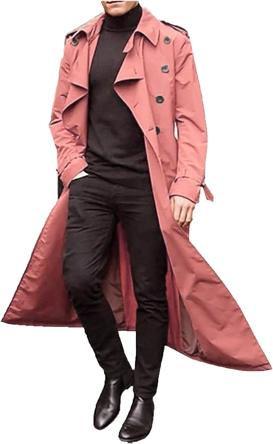 ZYXTIM Trench Coat Men Double Breasted Notched Collar Long Jacket Overcoat Classic Fall Winter Topcoat Pea Coat wih Pockets