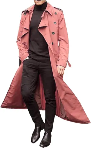 ZYXTIM Trench Coat Men Double Breasted Notched Collar Long Jacket Overcoat Classic Fall Winter Topcoat Pea Coat wih Pockets